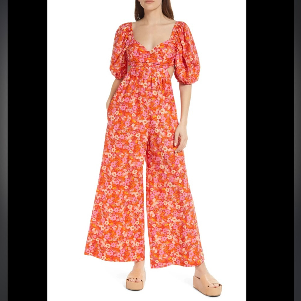 Free People Women's Size Large Amy Floral 100% Cotton Jumpsuit